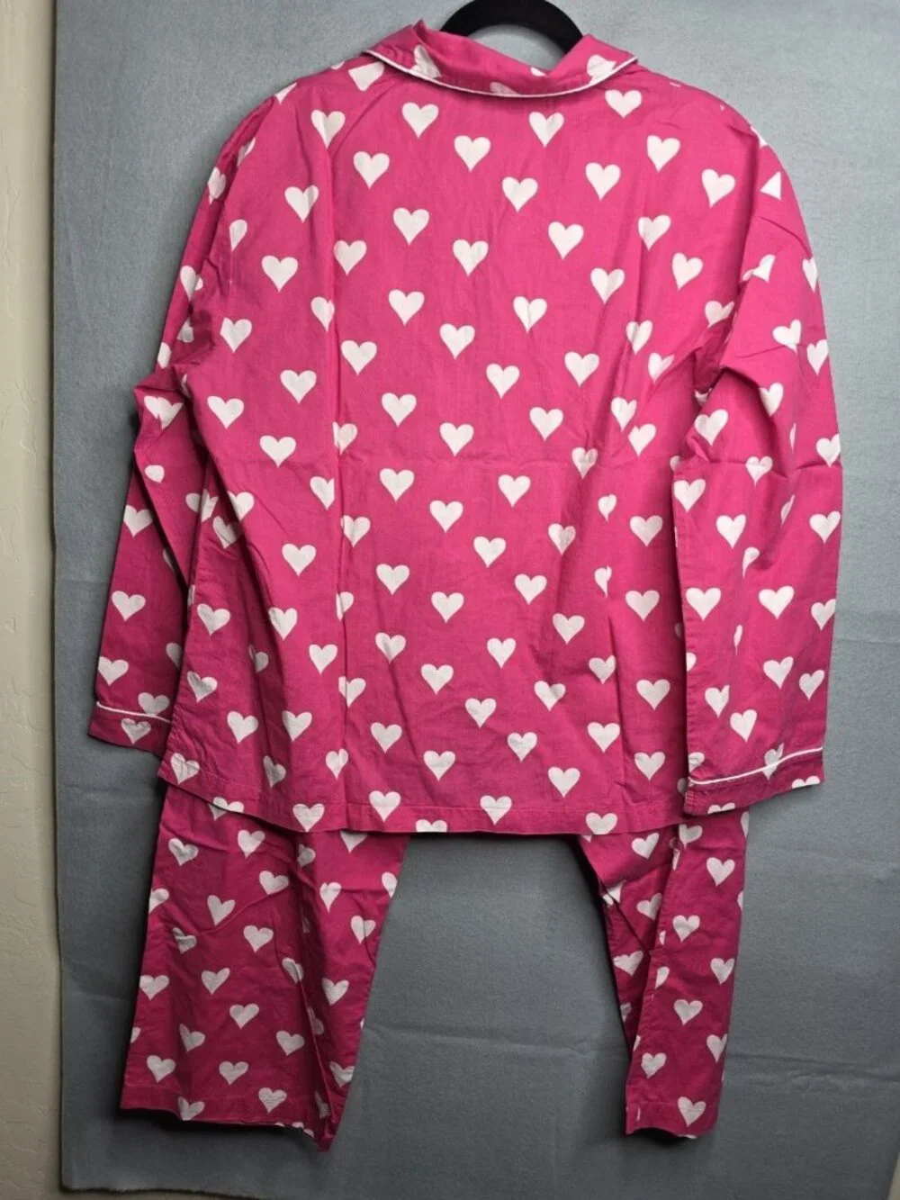 Victoria's Secret Vintage  Pajama Set Pink w White Hearts Medium Long Sleeve